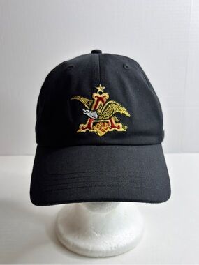 ANHEUSER BUSCH ST LOUIS BREWERY BLACK ADJUSTABLE STRAPBACK BASEBALL HAT CAP Logo